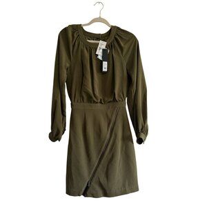 New Toccin NY A line Blouson Mini Longsleeve dress olive green Size 0 Minimalist